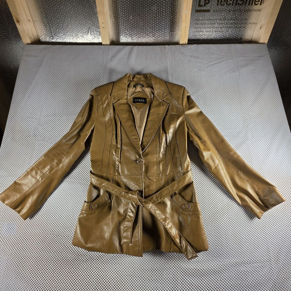 Opera Womens 9/10 Genuine Leather Jacket Brown Belted Blazer Y2K Made Korea